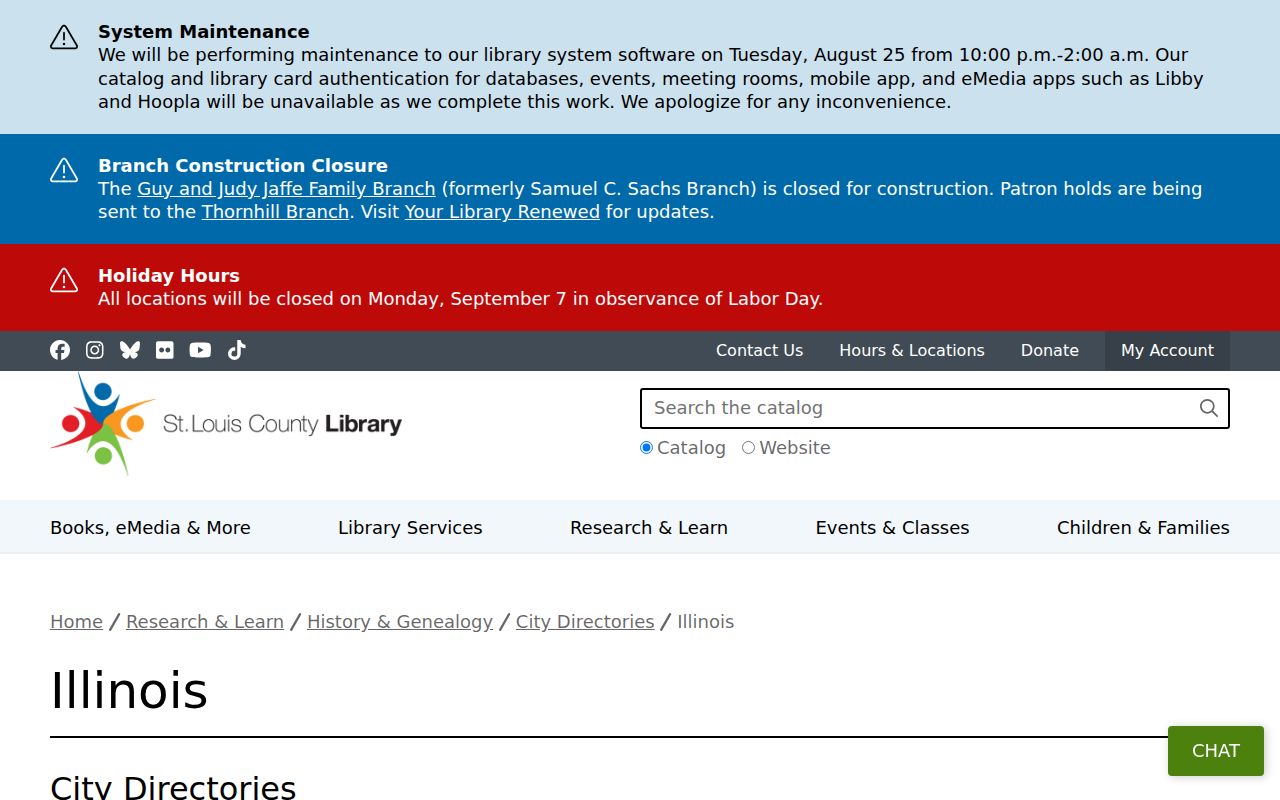 St. Louis County Library Granite City city directory holdings by year