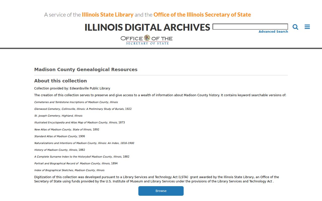 Illinois Digital Archives Madison County genealogy and atlas collection
