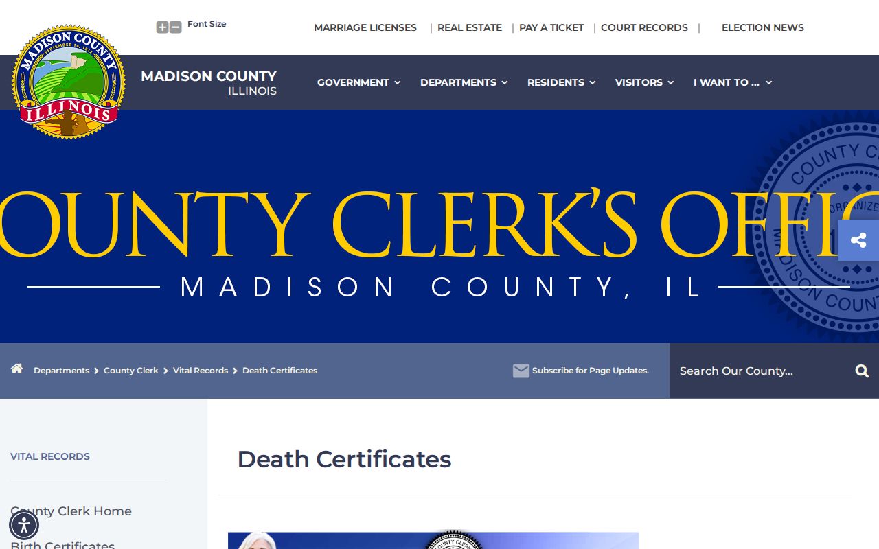 Madison County death record request route for former Granite City households